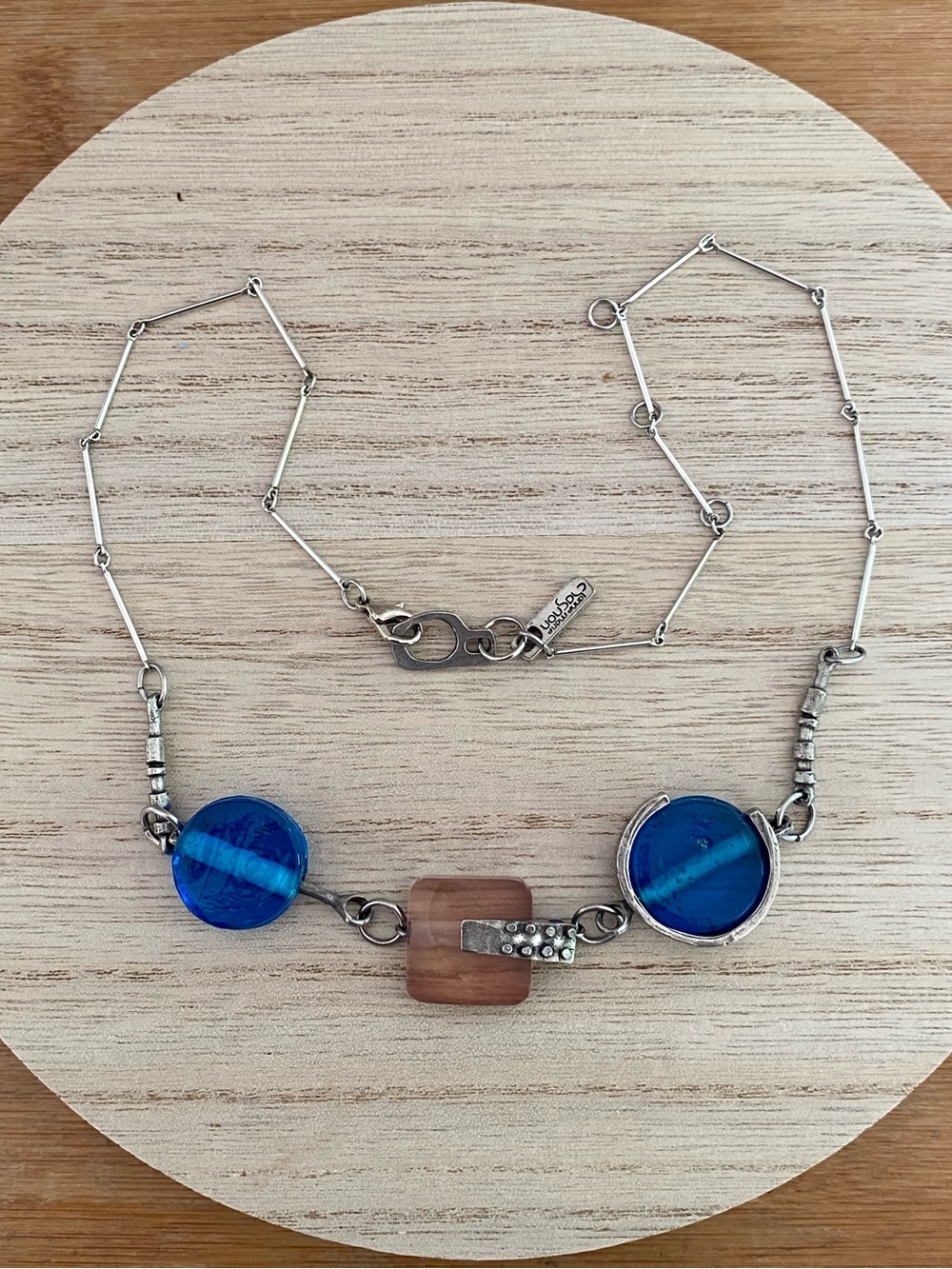 Anne-Marie Chagnon Artisan Glass & Pewter Statement Necklace - Blue/Mauve - Picture 16 of 16